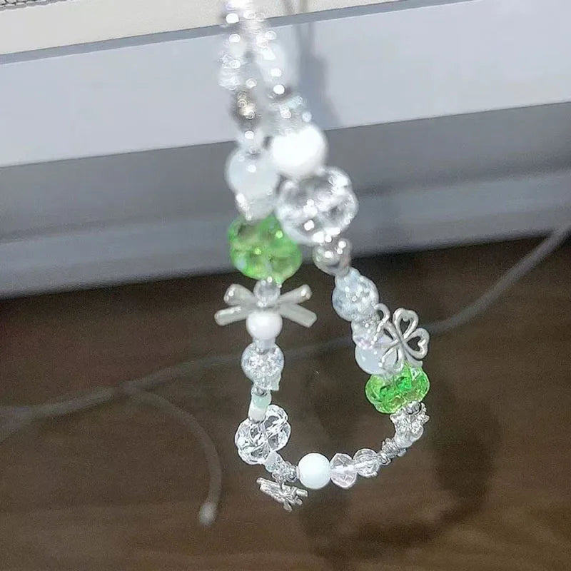 Lucky Clover Beaded Phone Charm Keychain