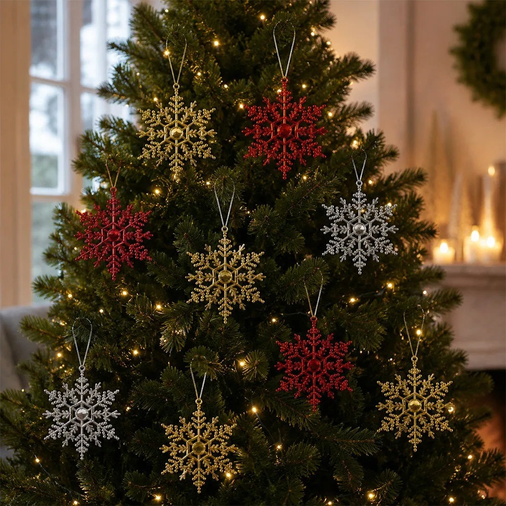 3/9Pcs Glitter Snowflake Ornaments Christmas Decoration Tree Hanging Decor Snowflakes for Home New Year 2026 Supplies Decor