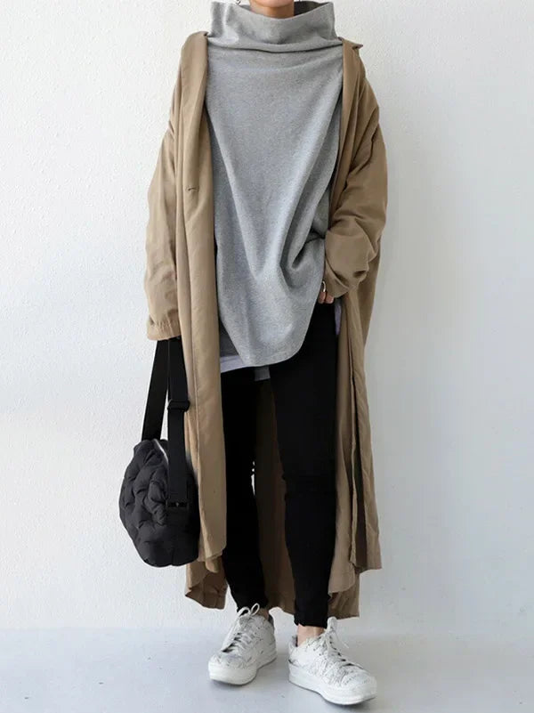 Missuoo Women's Black Turtleneck Oversized Blouse 2026 Summer Casual Loose Long Sleeve Asymmetric Hem T-shirt Top