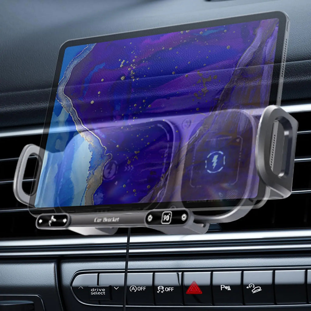 2 in 1 Car Air Vent Wireless Charger Phone Holder 15W Fast Charge Double Coil Mount for iPhone Foldable Phone Tablet Navigation