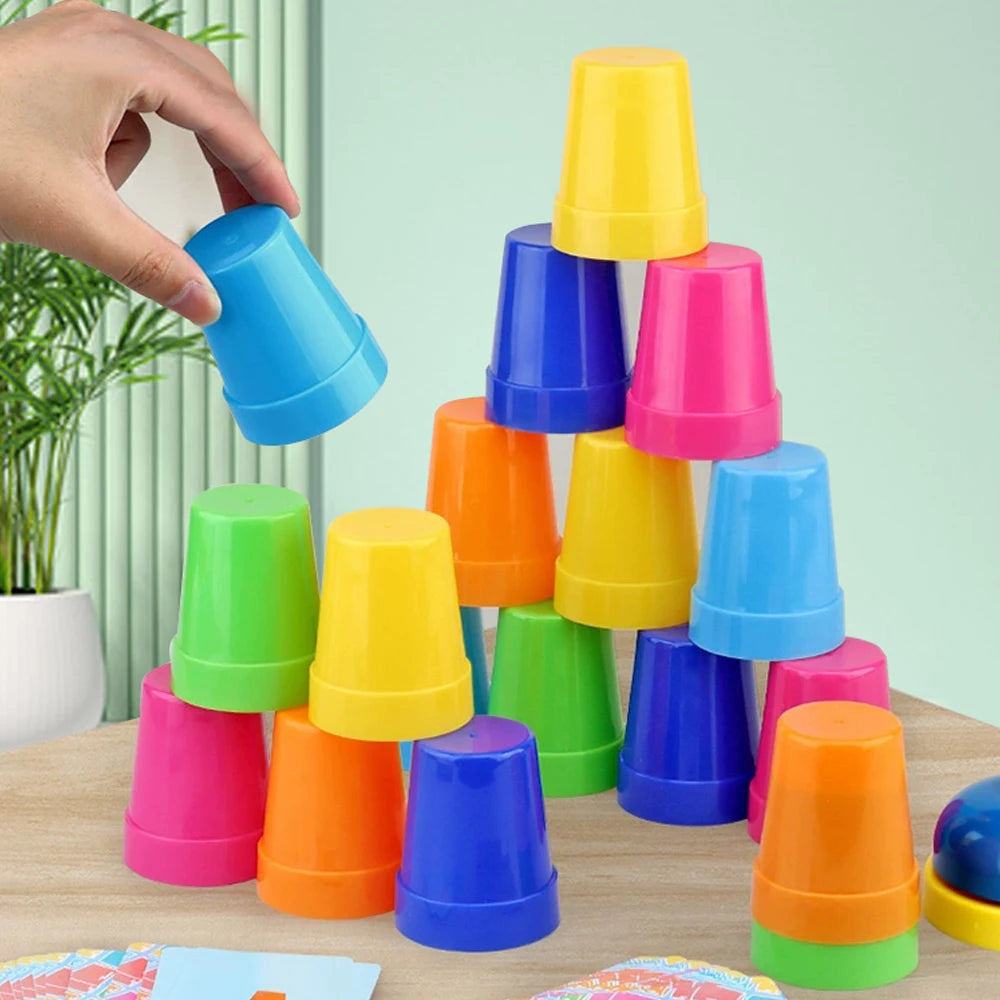 54 Cards, 12 Cups, 1 Bell Game Set, Puzzle Competition, Stacking Cups, Tabletop Game, Stacking Tower Game, Christmas Gift