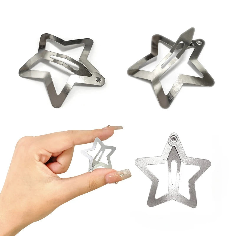 Y2K Silver Hollow Star Hair Clips Metal