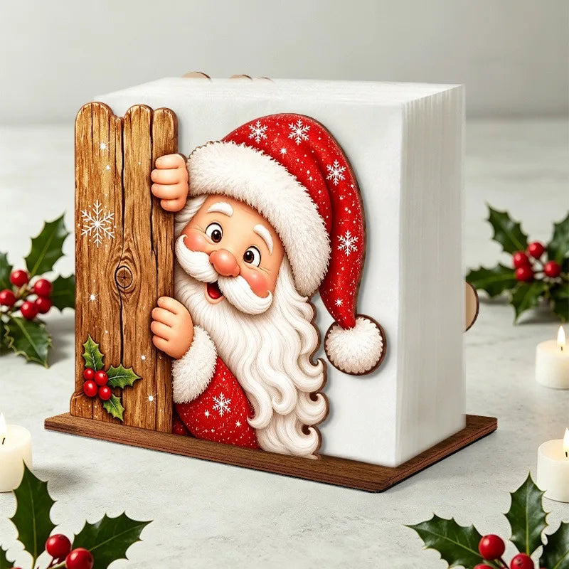 Santa Claus Wooden Napkin Holder Christmas Table Decor Desktop