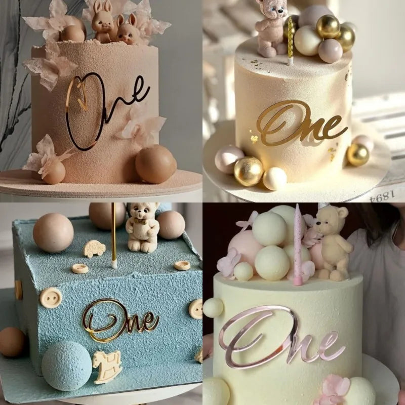 Acrylic Boy Girl Baby One Happy Birthday Cake Toppers Gold Baby 1st Birthday Cake Topper for Kids Birthday Party Cake Decoration