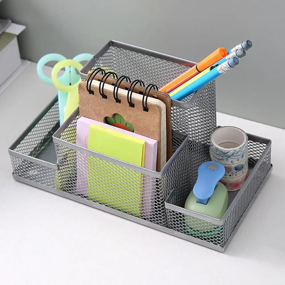 Pen Containers For Desk Office Stationery Storage With 4 Grid Desk Organizer Storage For Desktop Home School Bedroom Countertop