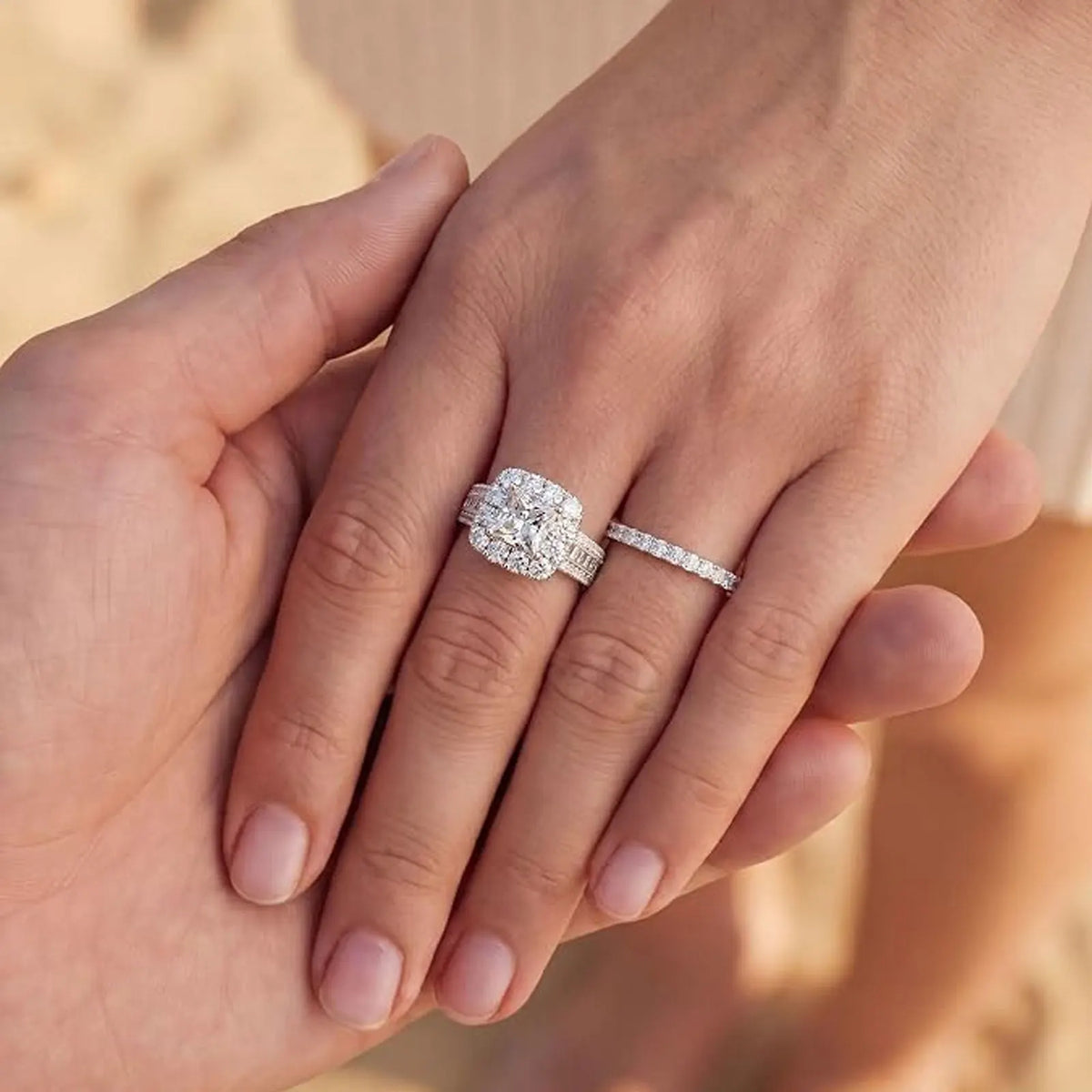 Newshe 2Pcs 925 Silver Wedding Rings Set for Women