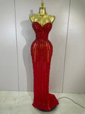 Sexy Red Strapless Mesh See Through Long Dress Evening Party