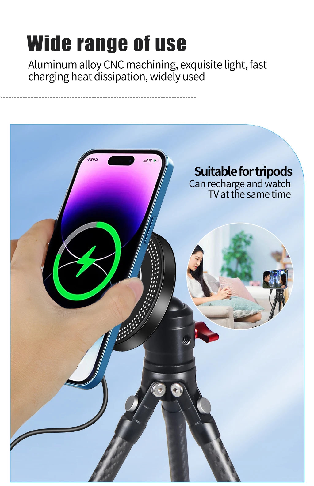 Mobile Phone Stand Holder Magnetic Wireless Charger 10W Tripod Adapter 1/4 Mount Cold Shoe for MagSafe Magnet Charging Station
