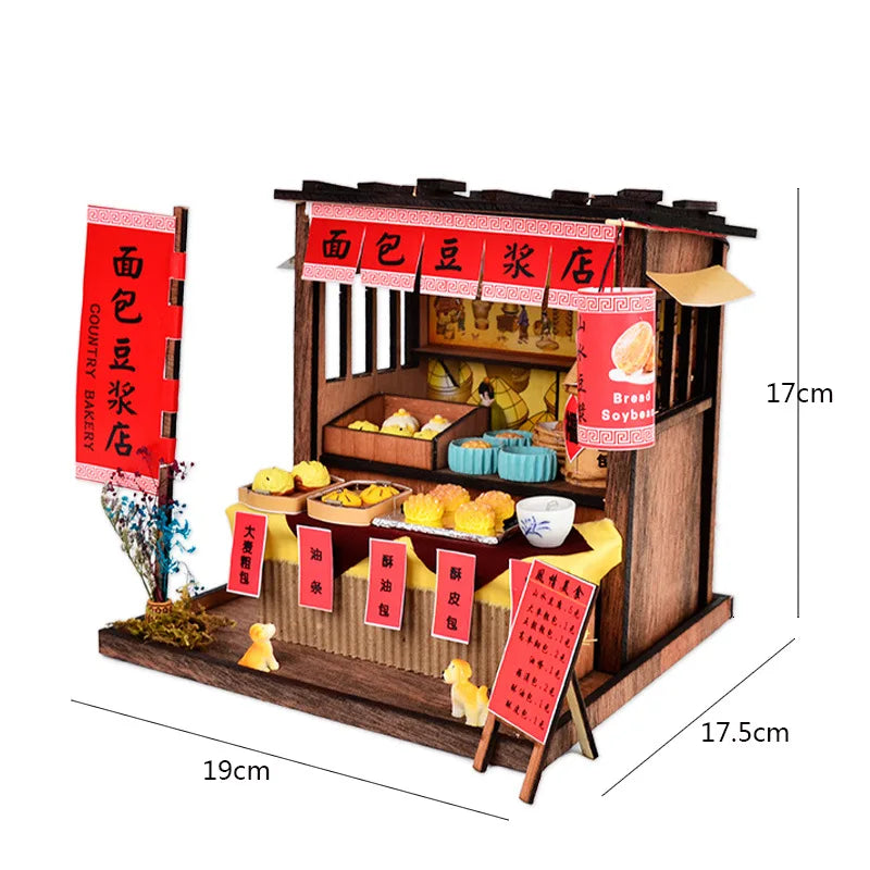 16 DIYJapanese Chinese style handmade wooden doll house Oden cooking car stall creative birthday gift collector decoration
