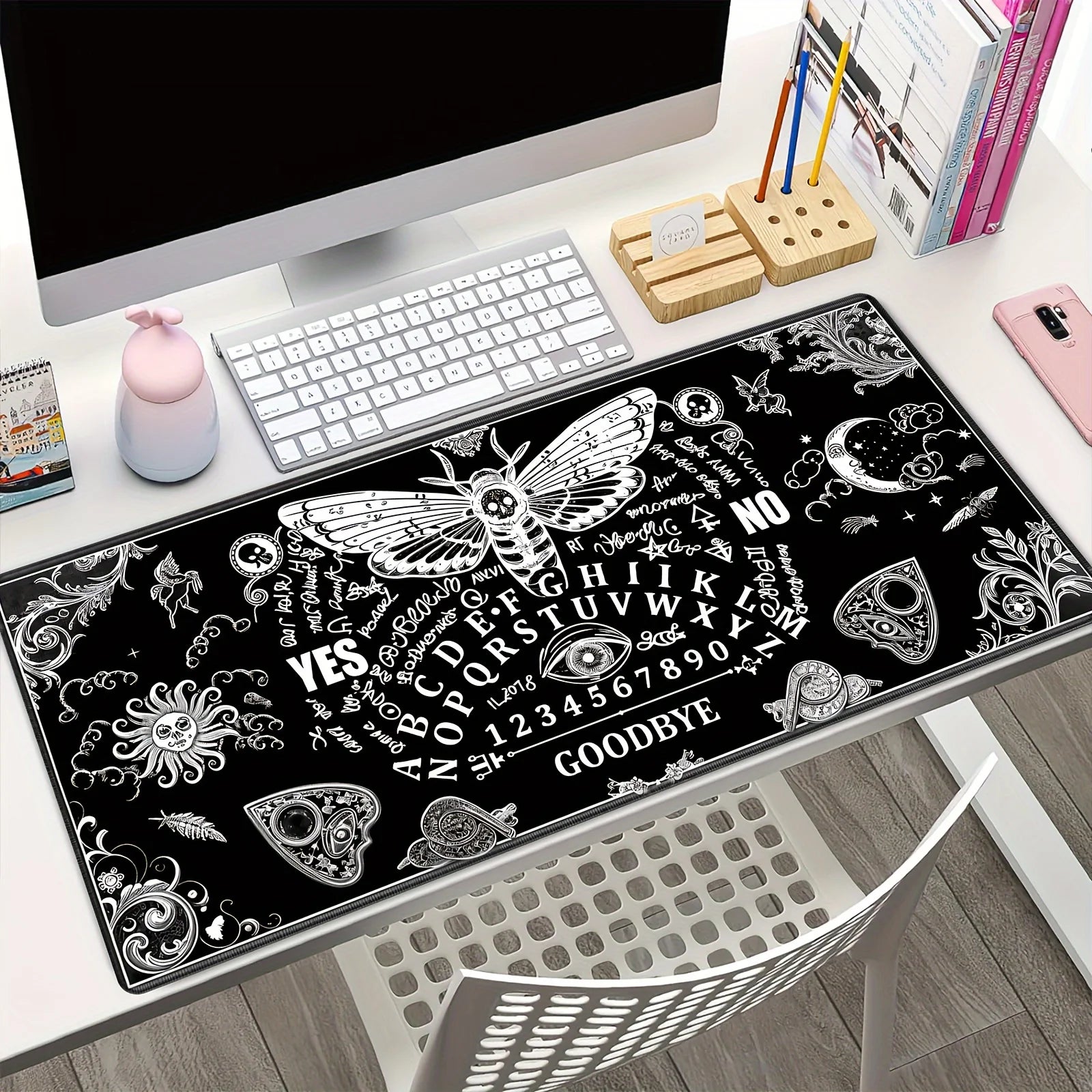 Large Mysterious Ghost Gothic Gaming Mouse Pad Black Anti Slip Rubber Desktop Accessories Mouse Mat Rug Desk Organizer Playmat