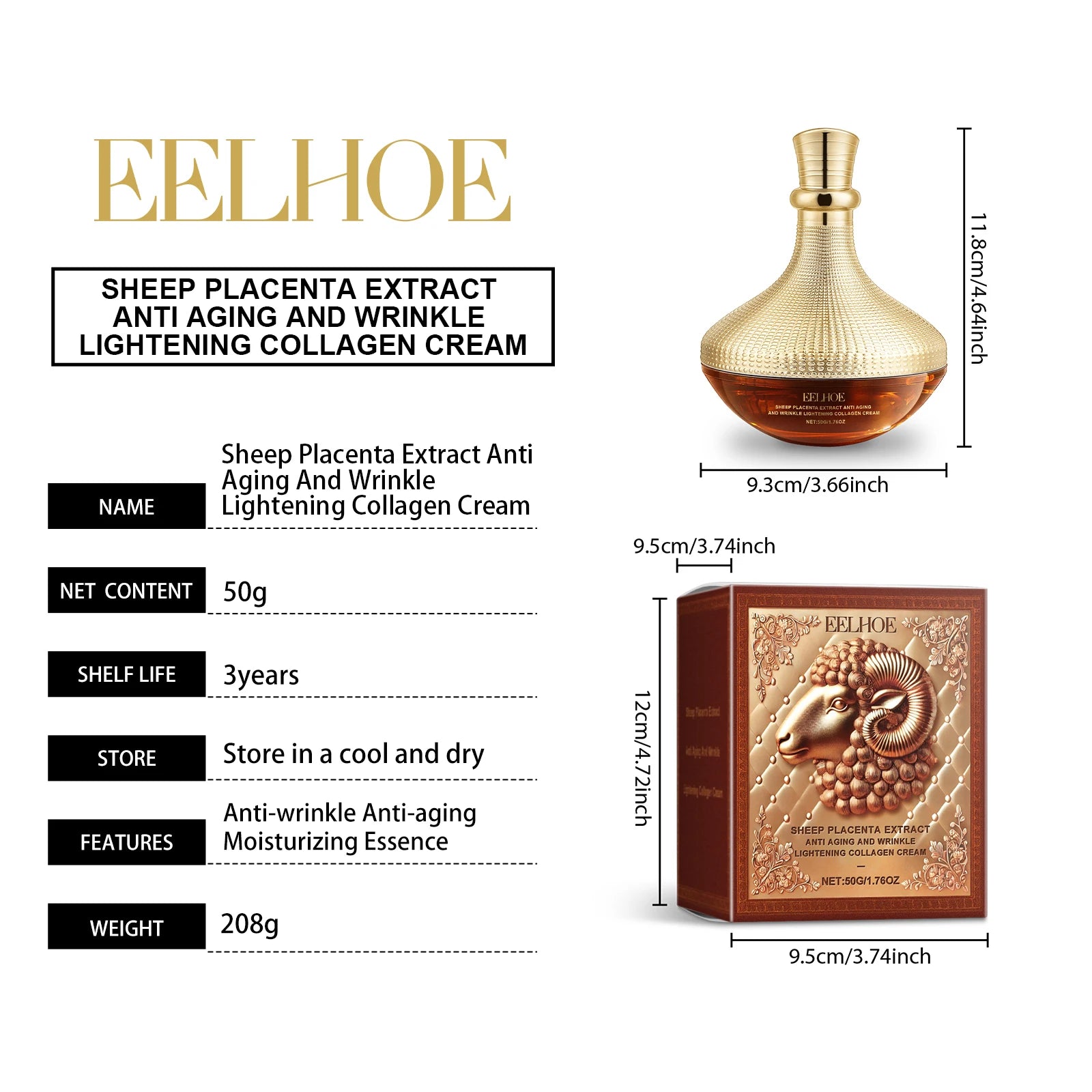 EELHOE Sheep Placenta Moisturizing Face Cream Facial Lift Skin Care Firming Soft Skin Moisture Replenishment Face Cream Skincare