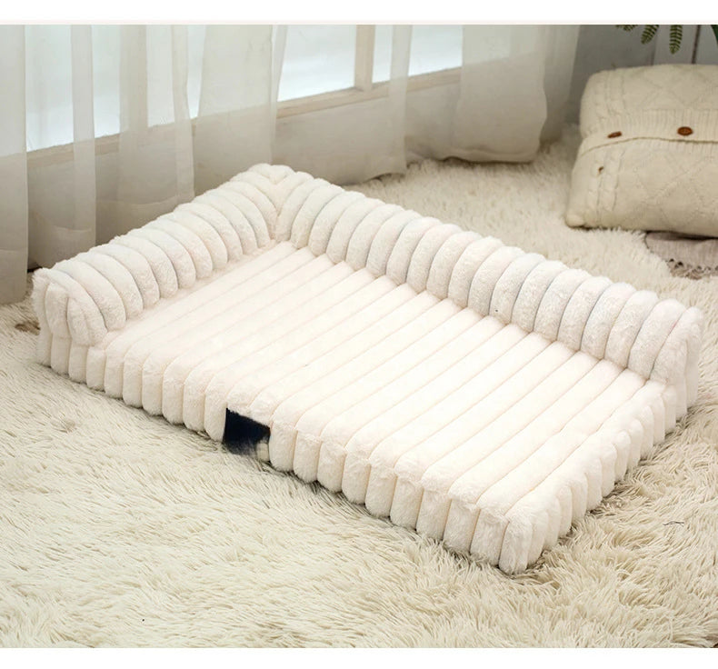 Striped Velvet Plush Pet Bed