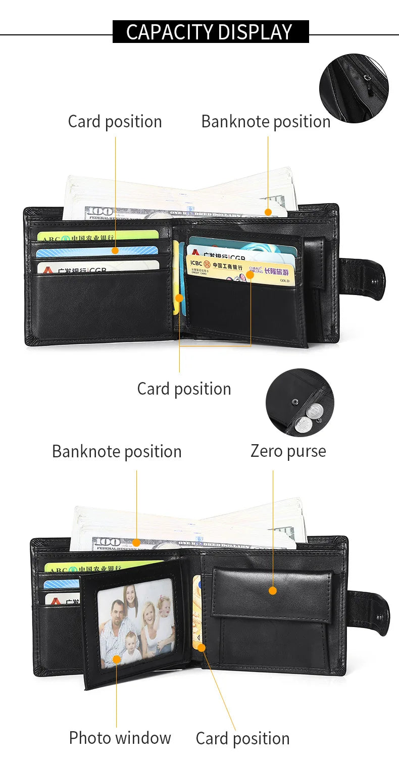 Rfid Leather Mens Wallet with Coin Pocket Designer Dollar Mens Leather Wallet with Rfid