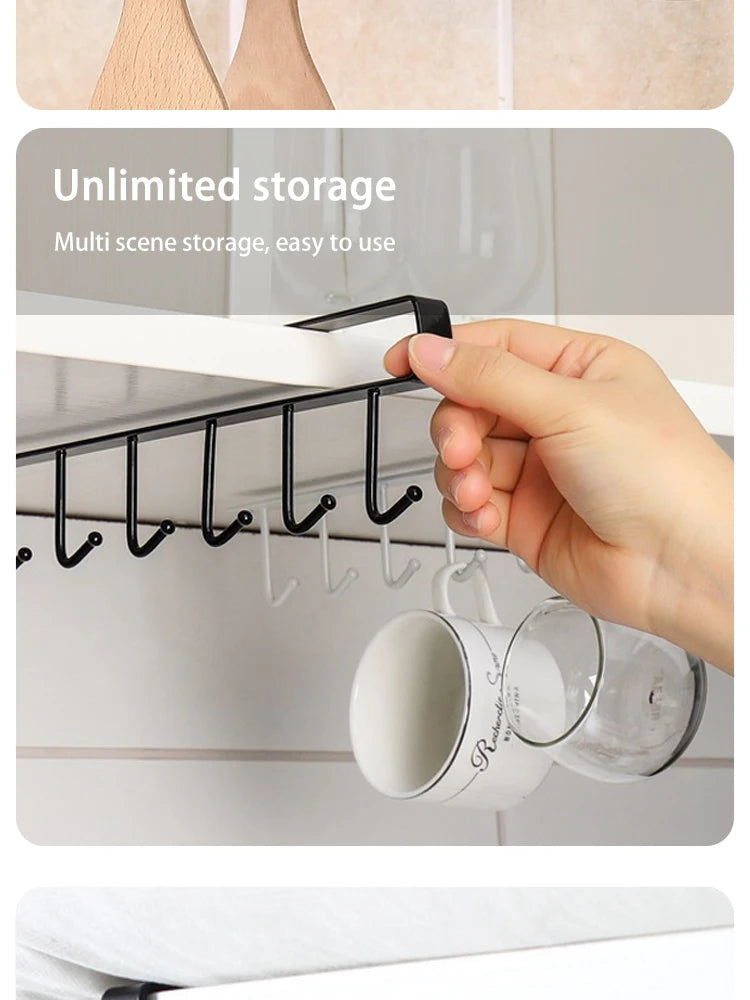 1/2pcs 6 Hook Coffee Cup Mug Holder Black White Hooks Shelf Multifunction Kitchen Cabinet Sundries Organizer Storage Hanger