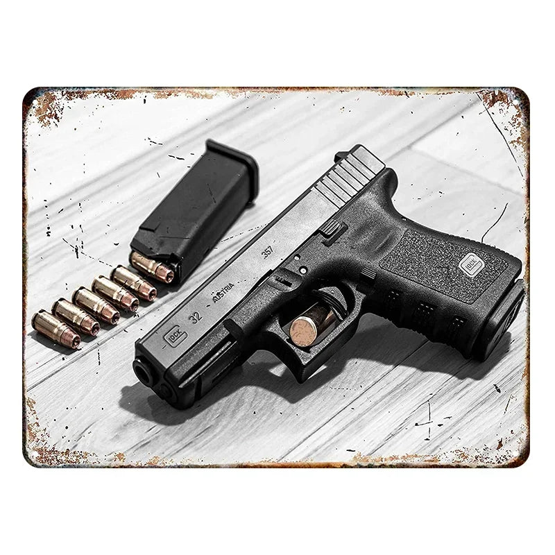 Pietro Beretta CO2 Air Pistol Metal Tin Sign, Retro Airgun BBs Ammo Wall Art Decor, Rustic Shooting Hobby Plaque for Man Cave Ga