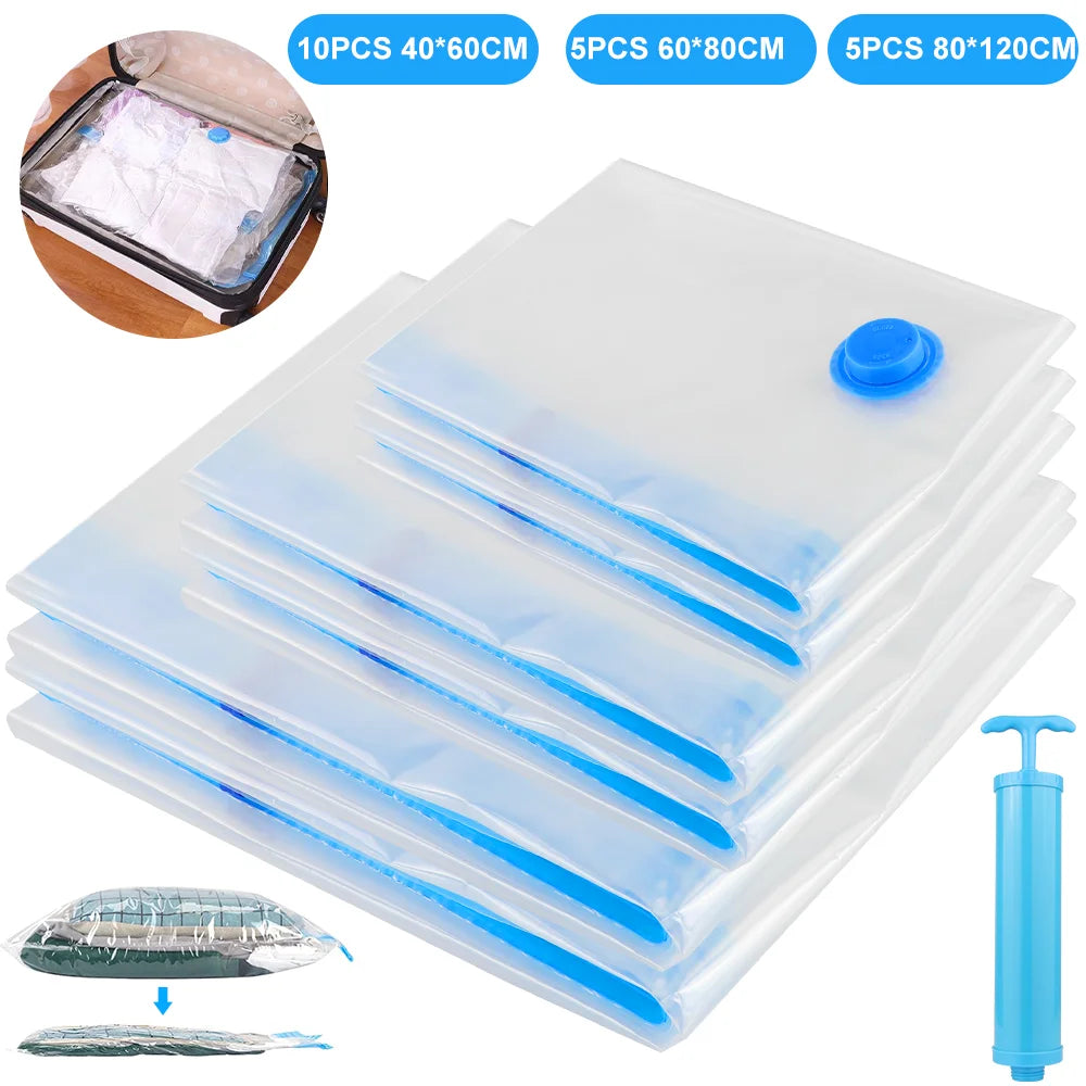 Vacuum Storage Bags Transparent Folding Compressed Space Storage Bag Travel Seal Packet Organizers For Clothes Pillow Bedding