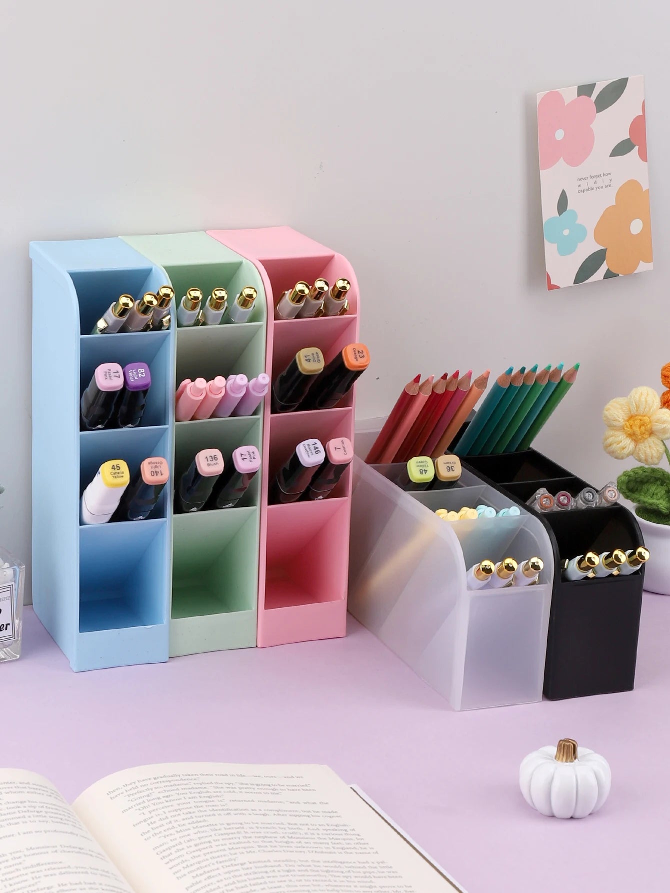 1pc PP Desk organizer	Large Capacity desk accessories Office school Stationery pen holder Basic desk ornament Pencil Holder