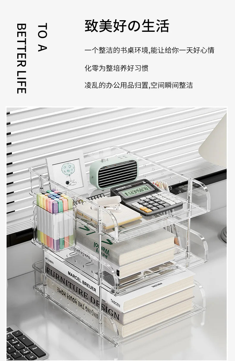 File Organizer Desktop File Storage Clear Transparent Multi-layer Stackable Rack Office Desk Organizer for Home or Office Use