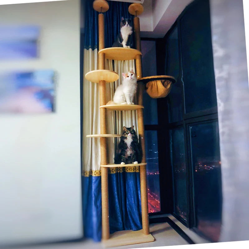 Cat Scratching Post Cat Tree Sisal Solid Wood DIY Cat Climbing Frame Replacement Post Accessories Kitten Toy Tower Scratcher