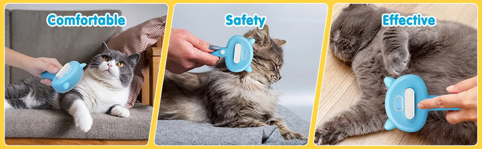 Cat Steam Brush 3 in 1 Pet Hair Grooming Tool Supply for Shedding With Soft Silicone Bristle Release Button for Short Hair Cats