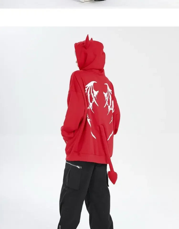 Japanese Zip Up Devil Horns Hoodies Women Harajuku Punk Gothic Sweatshirt Fairy Grunge Jacket Coat Streetwear Alt Emo Clothes