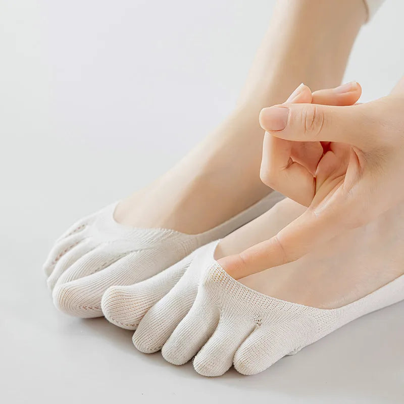 1 Pairs Summer Women Five Finger Socks Pure Cotton Candy Color Thin Breathable Silicone Anti-slip Split-Toe Shallow Boat Socks