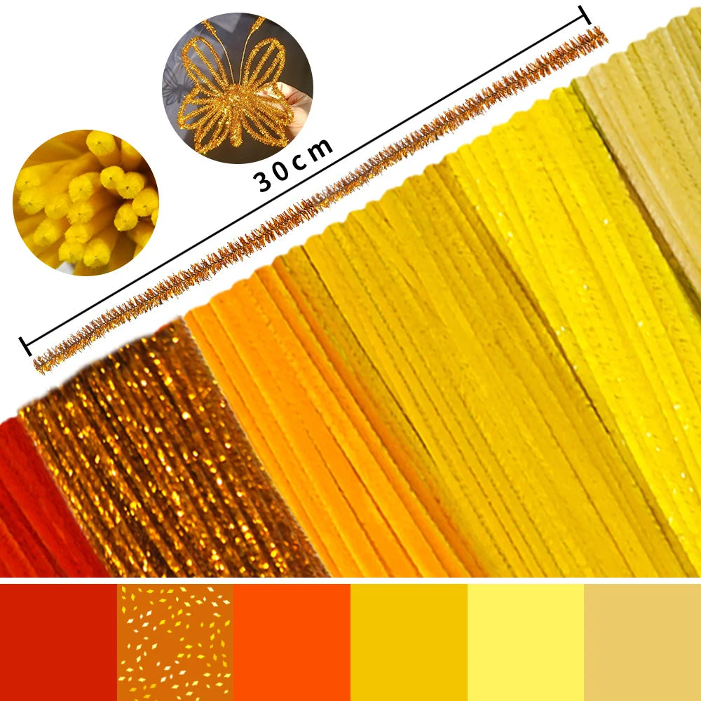 100/300 PCS 6 Colors Gradient Yellow Pipe Cleaners Chenille Stems, Pipe Cleaners Craft,Pipe Cleaners Set for DIY Art and Craft