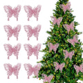 8/16Pcs Christmas Decoration Butterfly Ornaments Glitter Xmas Tree Pendant Navidad Home New Year 2026 Decor Wreath Supplies