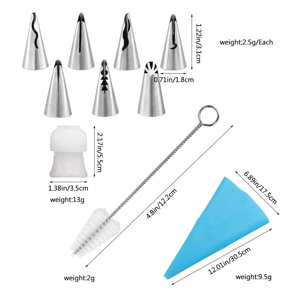 8/10pcs Russian Piping Tips Set Icing Piping Nozzles Reusable Frosting Pastry Bags Fondant Smoother Cake Baking Decorator Tool