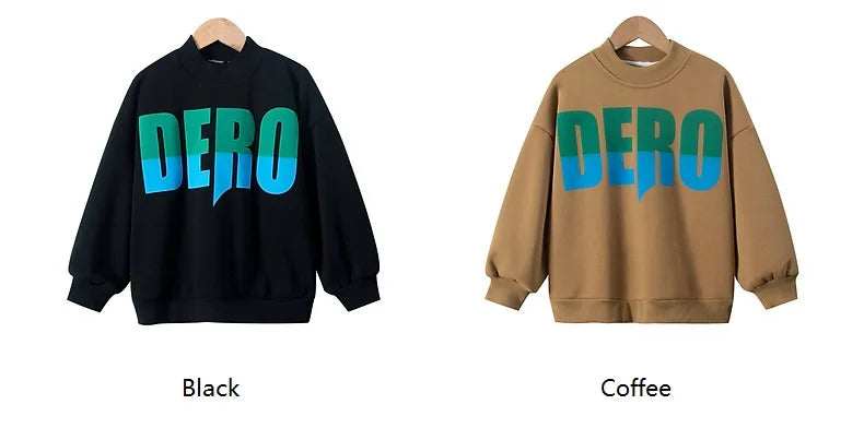 Winter Boys Warm Fleece Lined Half Turtleneck Alphabet Sweatshirt School Kids Track Pullover Coat Tops Child Work Jumper 3-16Yrs