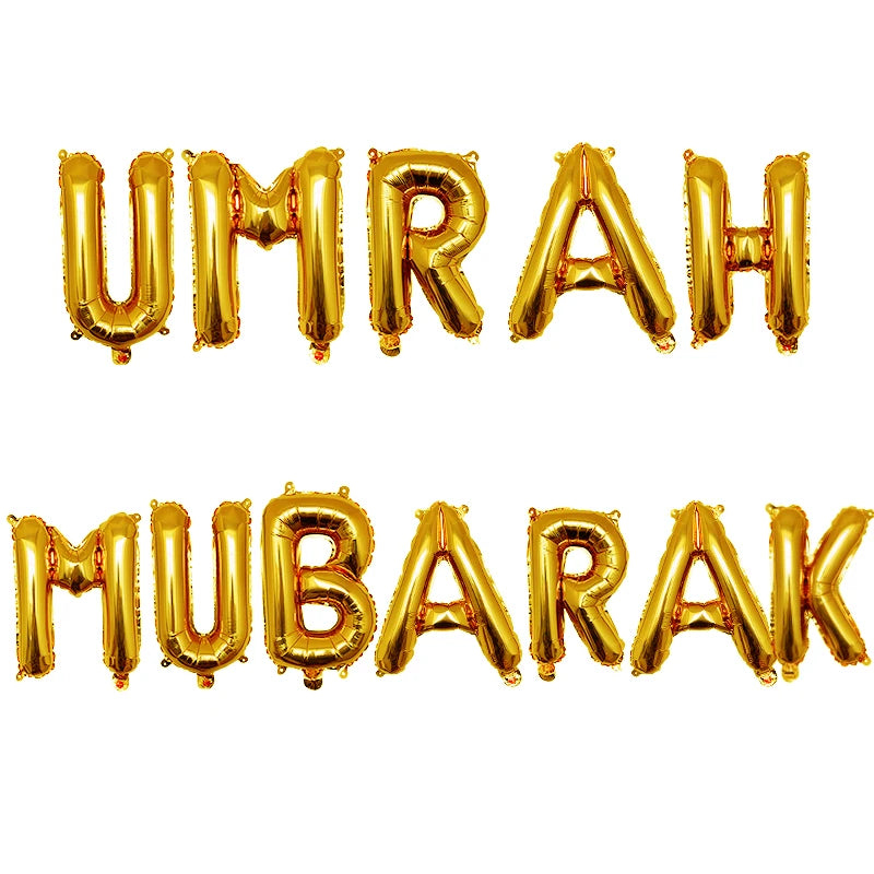 1set 16inch Umrah Mubarak Hang Letter Balloons Muslim Islamic Party Decorations Foil Ballon Ramadan Bunting Party Decorations