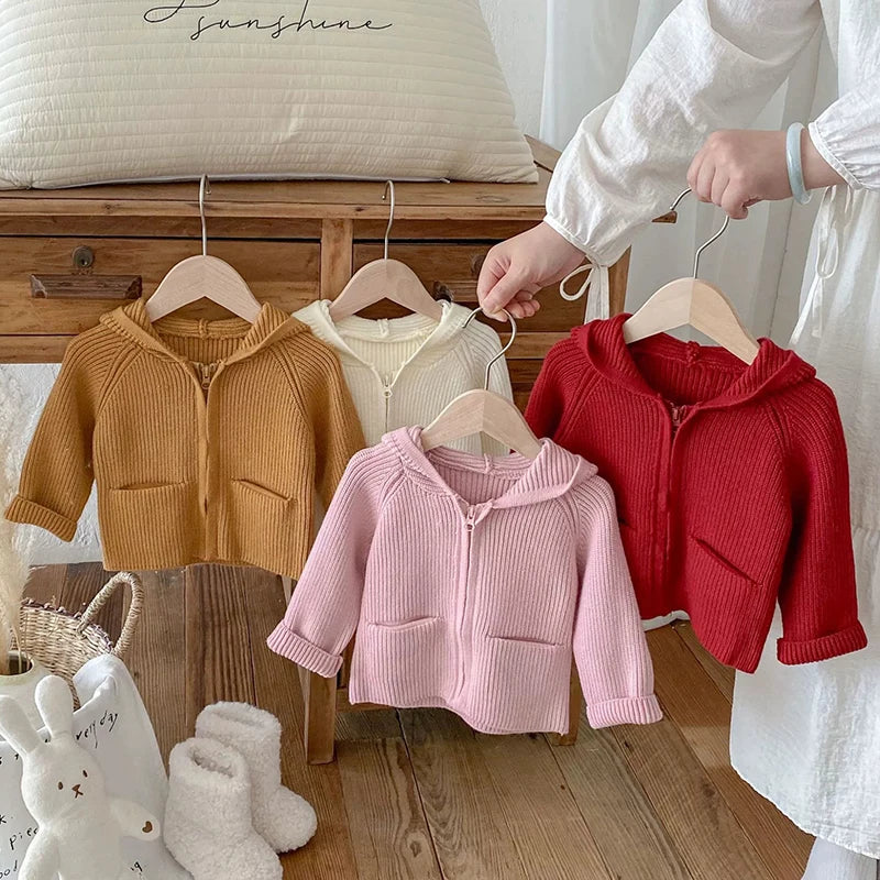 Autumn Baby Girls Hoodie Jacket Kids Sweater Long Sleeve Knitted Cardigan T-Shirt Children Tops Zipper Sweatshirt Child Coat