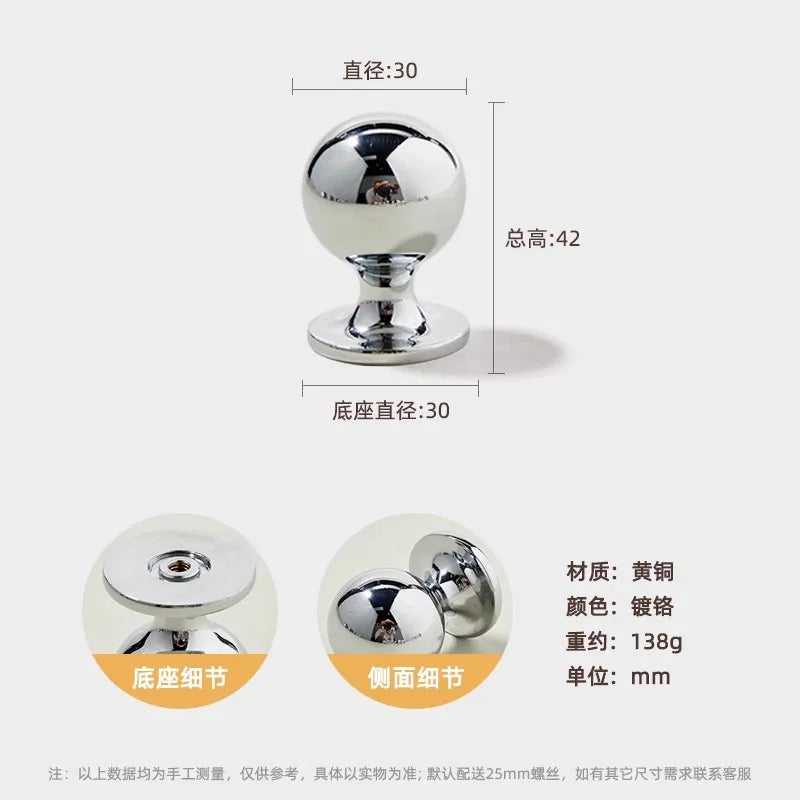 Santaya Brass Drawer Round Knobs Chrome Bright Silver Modern Minimalist Dresser Handle Single Hole Ball Kitchen Cabinet Pulls