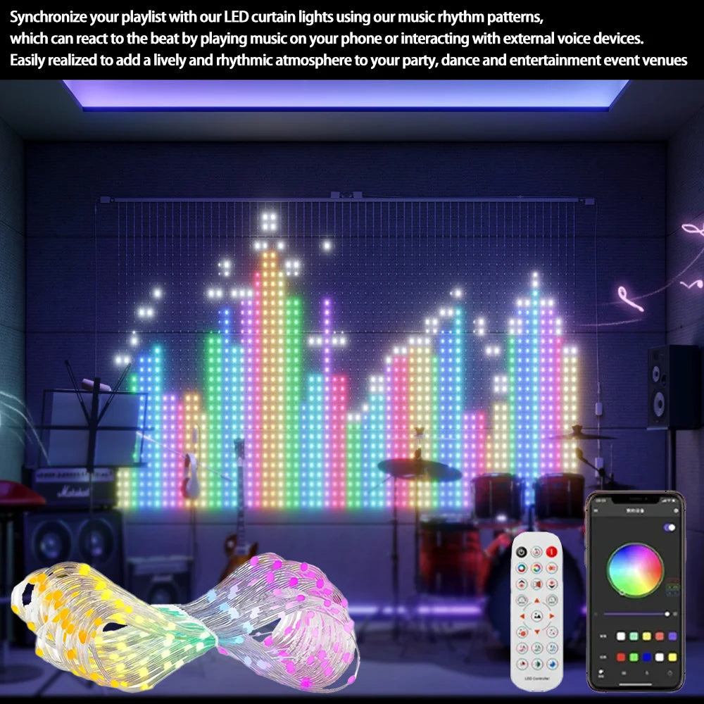 2*2M/3*3M LED RGB Smart Curtain Lights With Music App