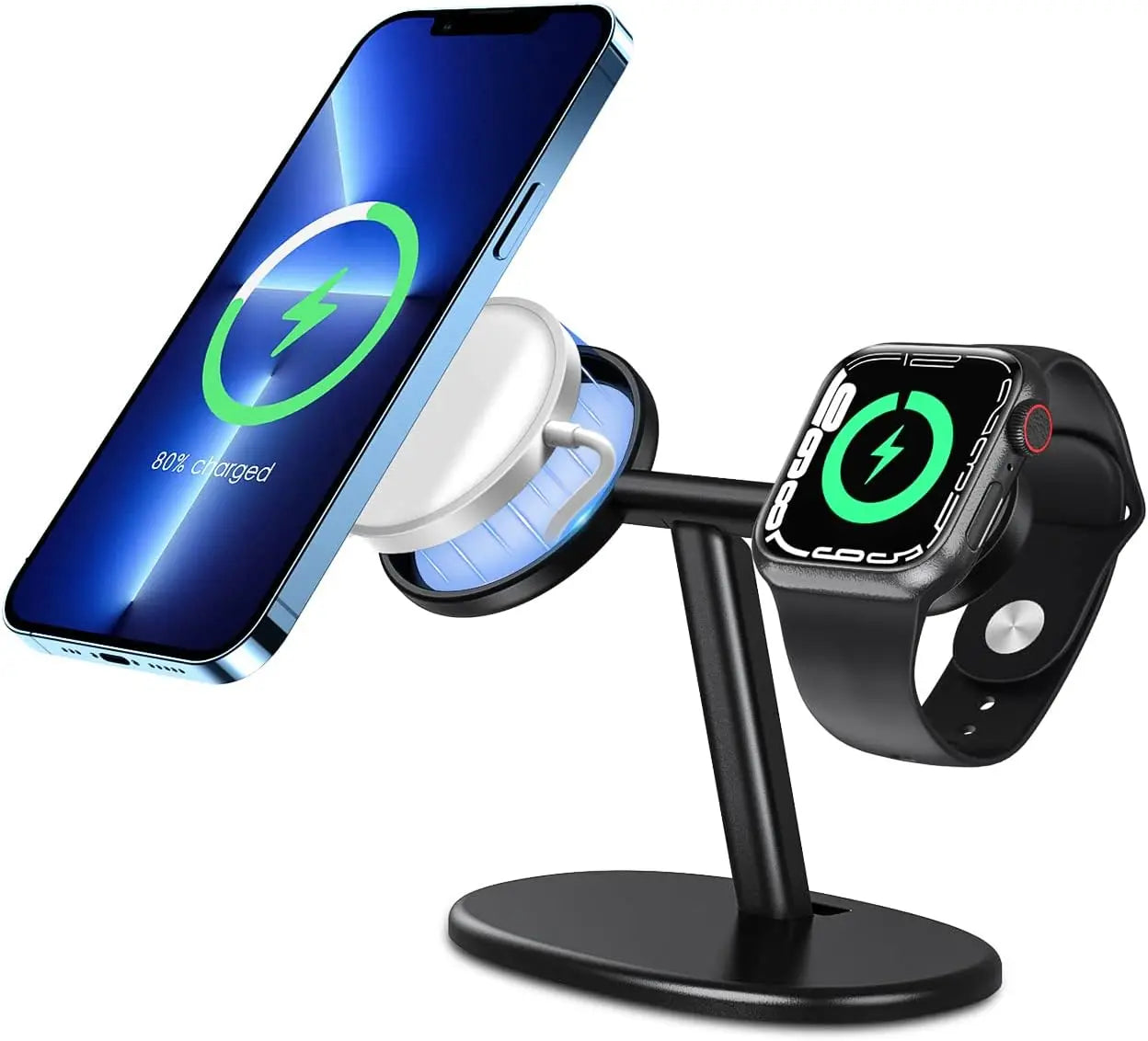 EWA 2-in-1 Aluminum Phone Stand for MagSafe Charger - [Charger Not Included] Phone Holder  for iPhone 16~12 & Apple Watch Series