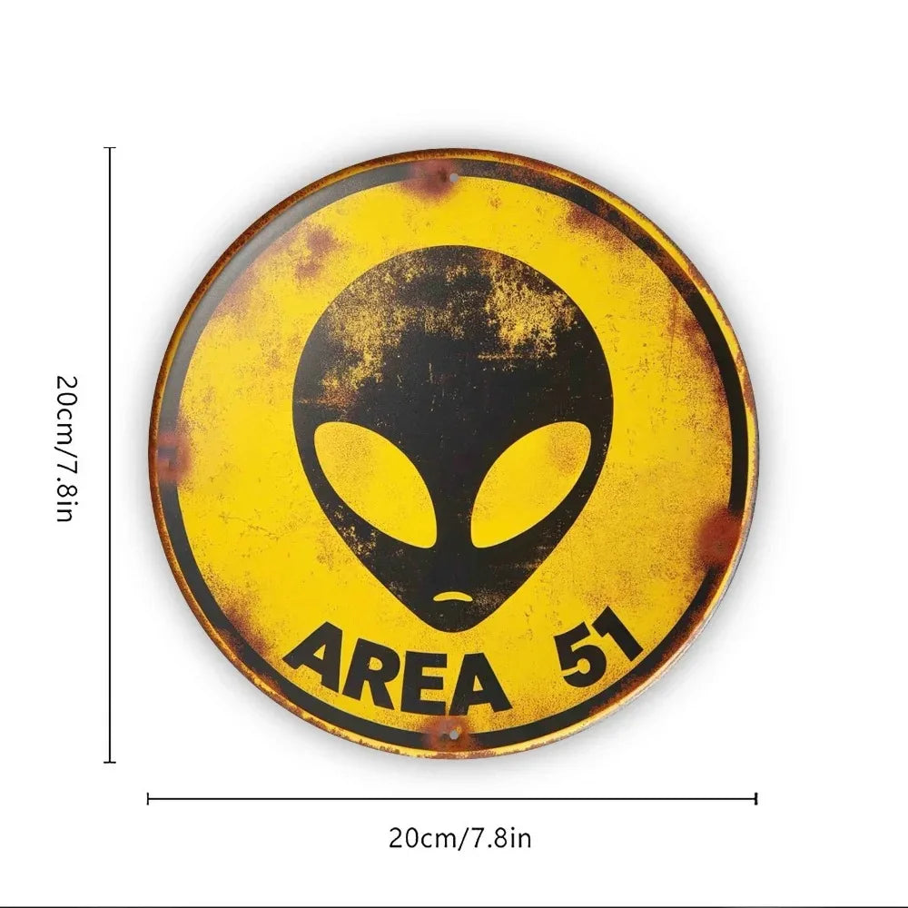 Retro UFO Alien Metal Sign Set Area 51, Vintage Sci-Fi Wall Art Decor for Home Office Bar Club Man Cave Collection