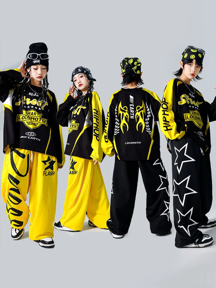 Boys K-pop Sweatshirt Fashion Vest Sweatpants Girls Hip Hop Joggers Pants Costumes Child Streetwear Kids Jazz Dance Clothes Sets