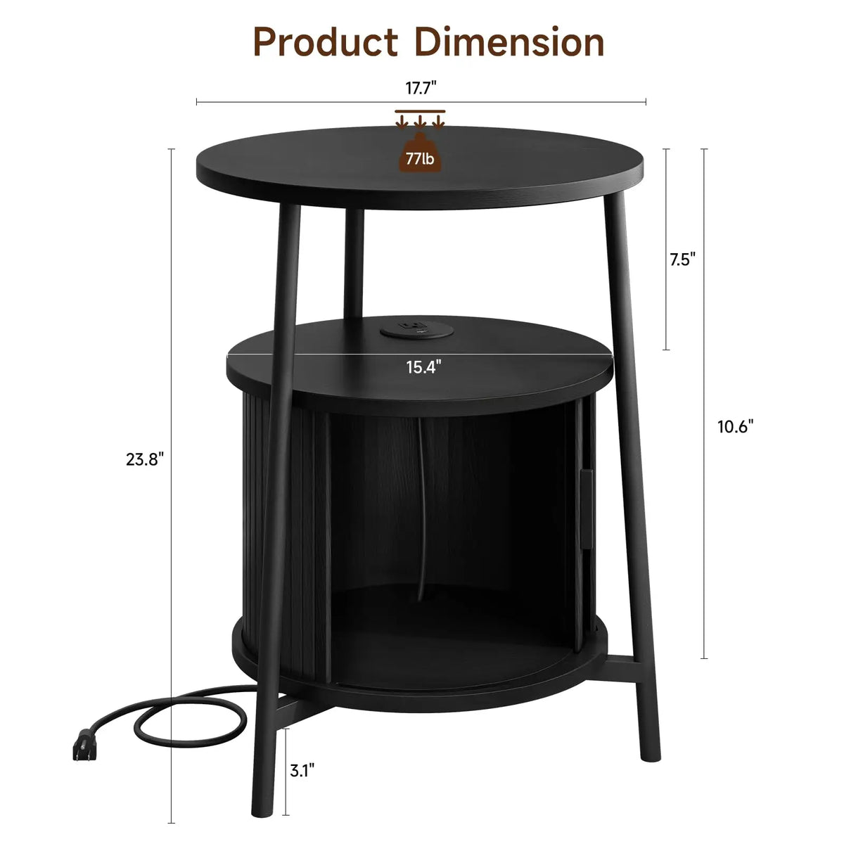 Black Small Round Side Table with Storage