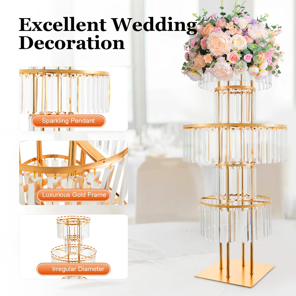 Gold 5‑Tier Wedding Flower Stand Acrylic Iron Electroplated Flower