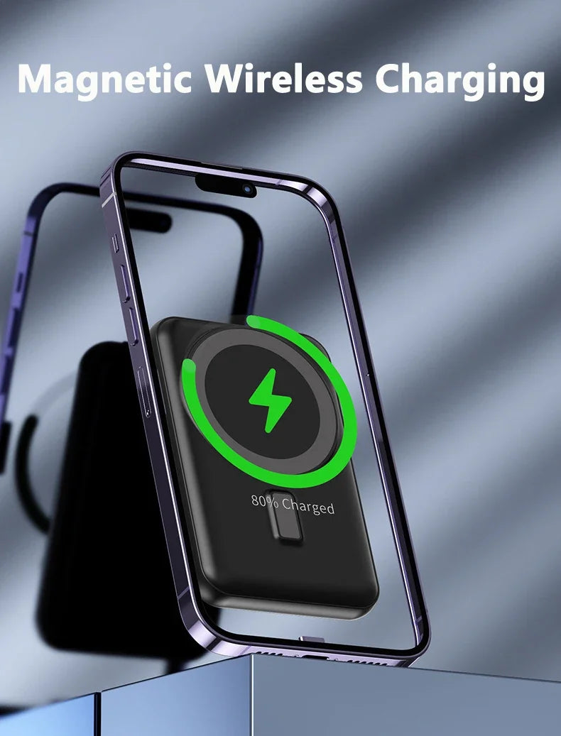 Solar Power Bank 10000mAh Magnetic Wireless Charger Magsafe Powerbank for iPhone 16 15 14 13 12 Mini Portable Induction Charger
