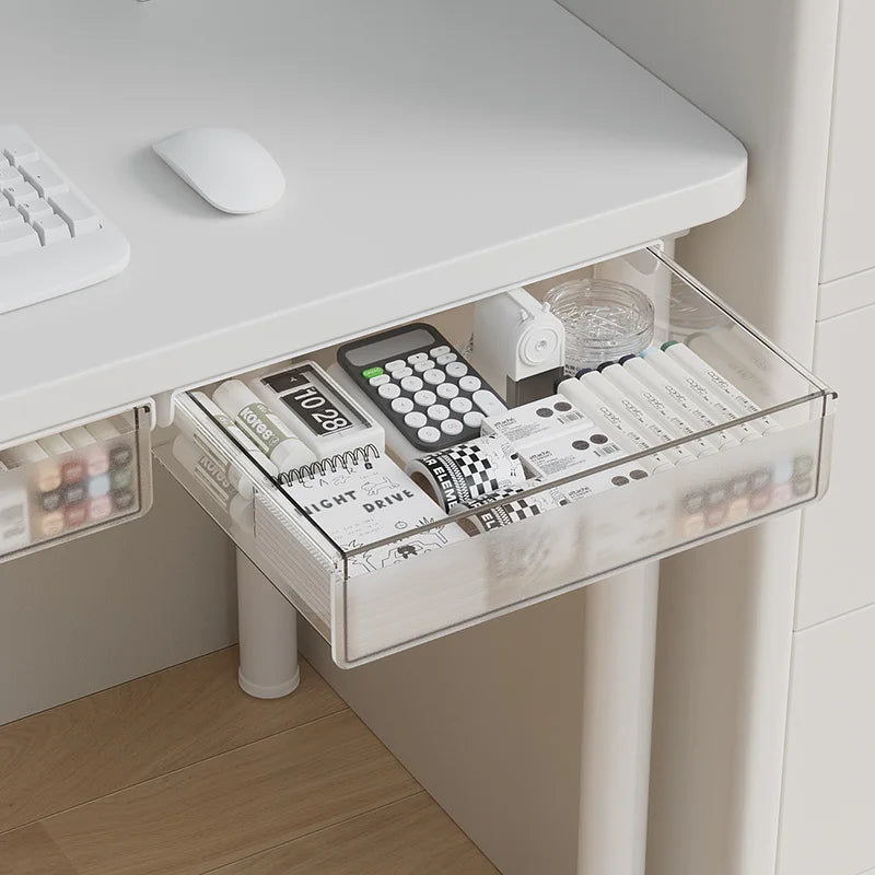 Transparent Under Desk Drawer Self Stick Hidden Storage Tray Quiet Pull Out Desk Organizer Accessory