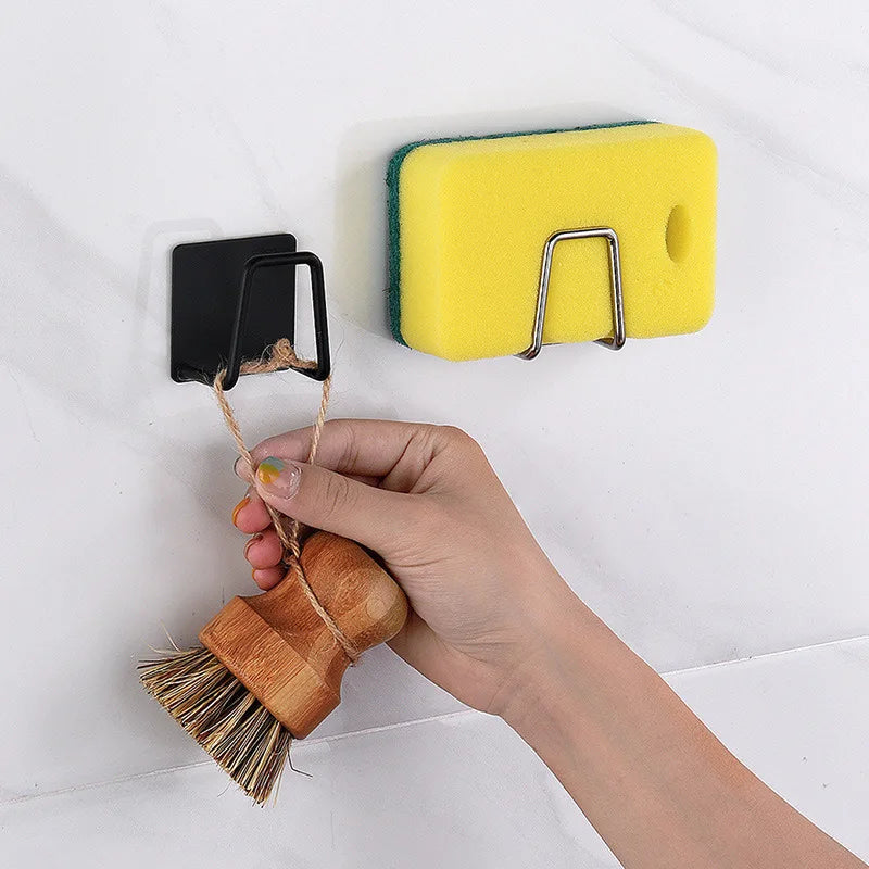 Kitchen Sponges Holder Self Adhesive Sink Sponges Drain Drying Rack Stainless Steel Storage Holder Kitchen Sink Accessories#