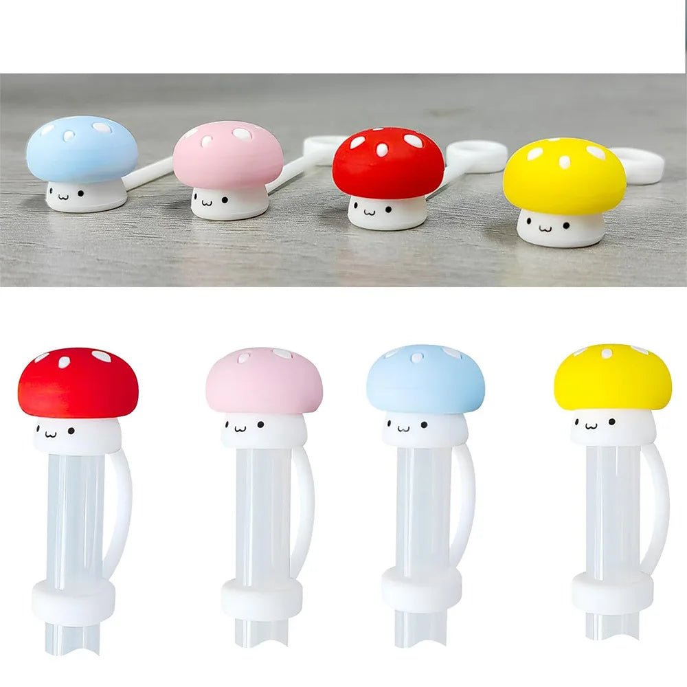 3D Cute mushroom Silicone Straw Covers For Stanley Water Glass Bottle Drinking Dust Cap Straw Tip Cover Cup Accessories For 10mm