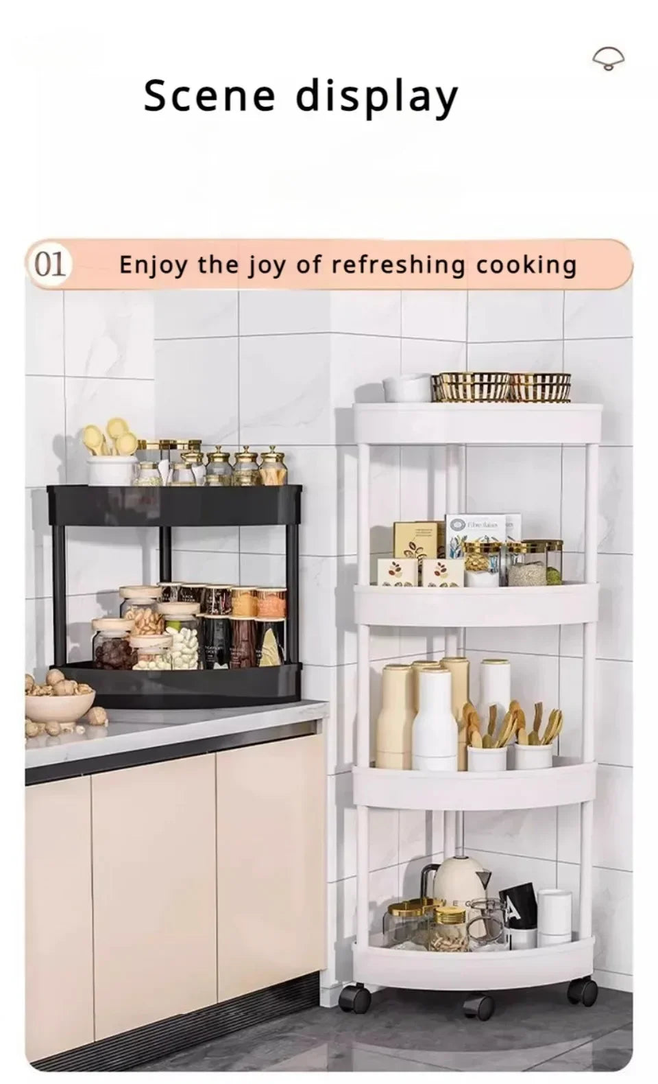 Rolling Cart Storage Rack 2/3/4 Tier Gap Storage Shelf Movable Bathroom Triangle Storage Rack Floor-standing Corner Shelf
