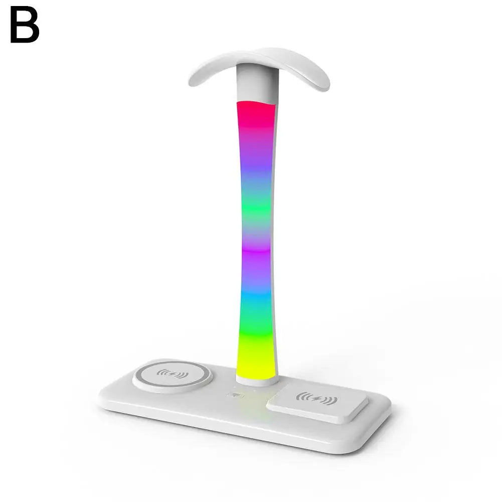 Wireless Charger Earphone Holder Colorful Atmosphere Light RGB Headset Stand Dream Color Lights With Type-c USB Ports Bracket