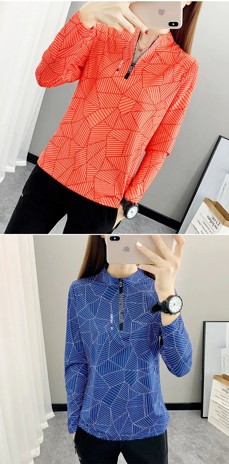 Outdoor Running Long Sleeve T-shirt Women Hiking Breathable Sport Sweatshirt Elasticity Camping Mom Quick Dry Fashion Print Top