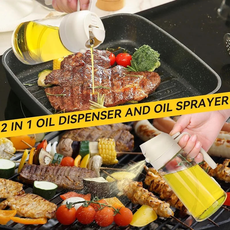 2 in1 Oil Spray Bottle For Kitchen Barbecue Cooking Olive Oil Dispenser Oil Jar Baking Vinegar Soy Sauce Spray Container Plastic