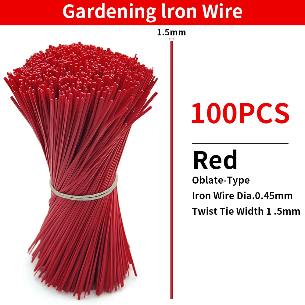 100PCS Gardening Cable Ties Reusable Oblate Iron Wire Twist Tie for Flower Plant Climbing Vines Multifunction Coated Fix Strings