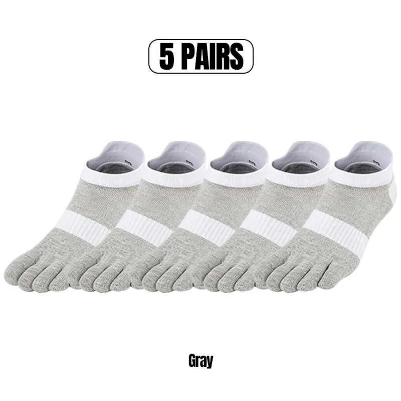 1/5 Pairs Men's Mesh Toe Socks Color Block Striped Low Cut Five Finger Running Sport Socks Breathable Anti-Bacterial Toe Socks