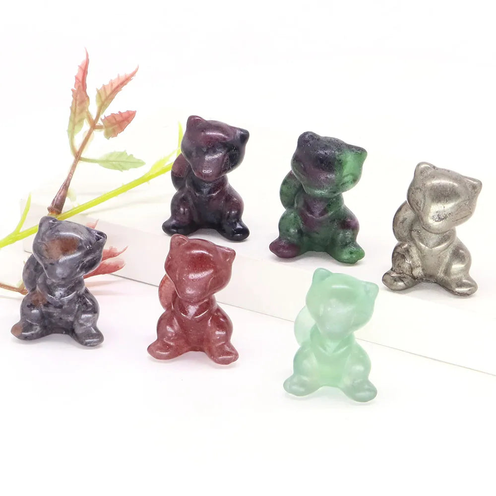 30mm Cartoon Alien Cat Statue Natural Healing Crystals Stone Carving Cute Animal Figurine Crafts Home Decor Ornament Kids Gifts
